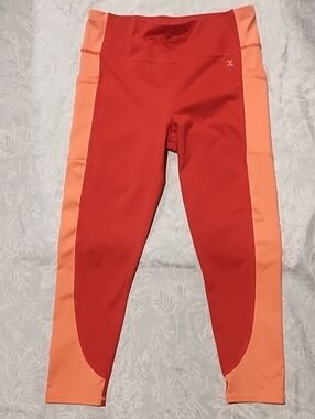 💥2/$5💥Xersion Red & Peach Colorblock Girls' Active Leggings VGC Size 14.